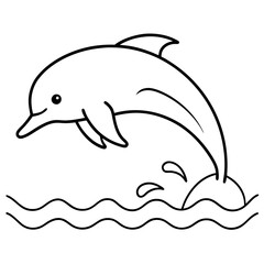 Vector Illustration of Dolphin Leaping Through Waves in a Bright Blue Ocean
