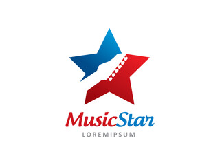 Guitar and Star logo symbol or icon template