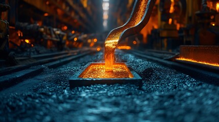 Molten Metal Pouring into Mold in Factory