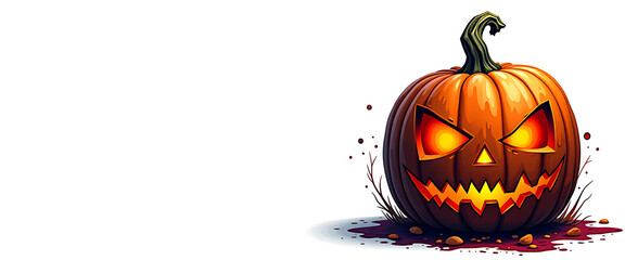 Zombie Pumpkin on White Background with Copy Space