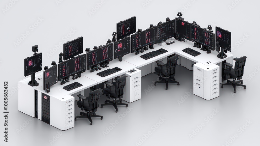 Aufkleber innovative high-tech call center workstation with floating copy space for mockup display
