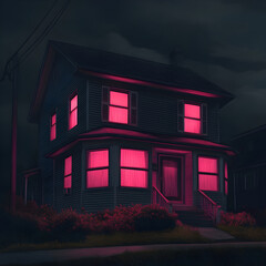 Pink Lit Suburban House