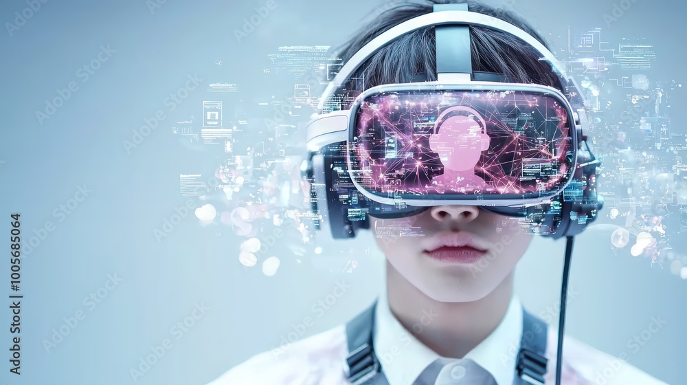 Poster futuristic augmented reality call center - agents engaging with holograms and virtual communication 