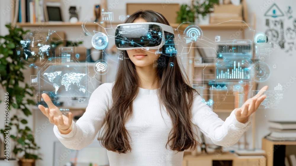 Aufkleber futuristic ai-powered virtual assistant interacting with customers via 3d holographic interface