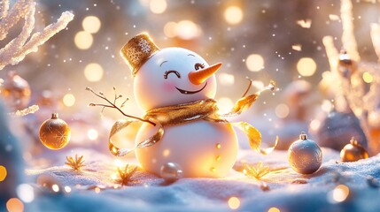 Obraz premium Cheerful Snowman in Winter Forest for Lunar New Year