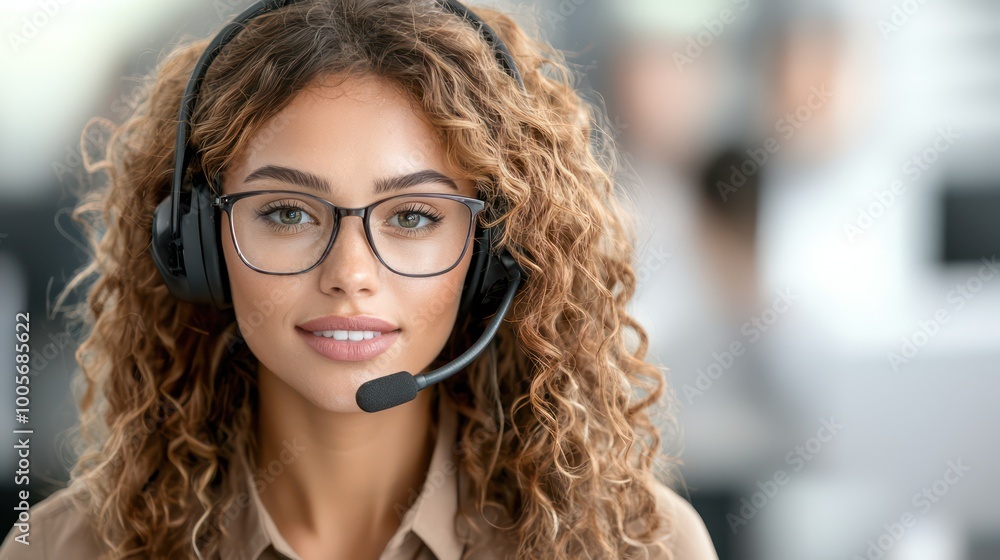 Poster collaborative call center agents utilizing ai technology in a modern high-tech workplace