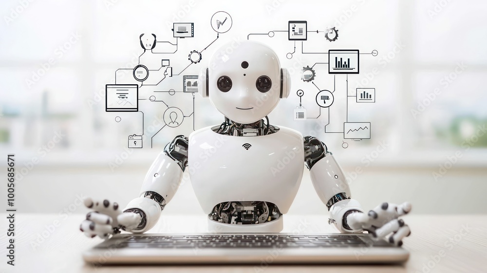 Poster futuristic virtual customer service hub: ai-driven tools and analytics