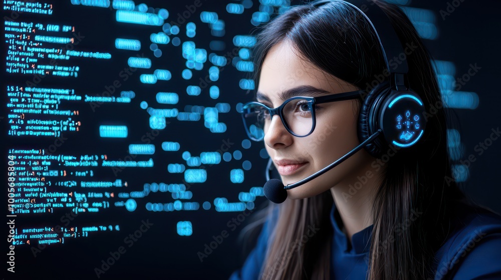 Poster futuristic virtual reality call center enhancing customer interaction metrics