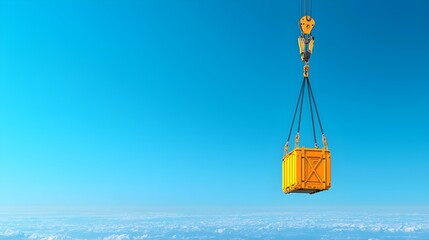 Crane s Hook and Cable System Lifting a Heavy Load Suspended Perfectly in Mid Air Against a Minimalist Sky Background  Concept of Industrial Efficiency Precision