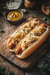 Sauerkraut sweet mustard hot dog .generative ai
