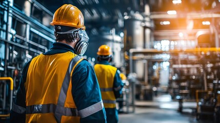 Industrial Workers in Hard Hats and Safety Gear