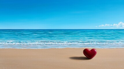 Heart-Shaped Pebble on Scenic Beach Background