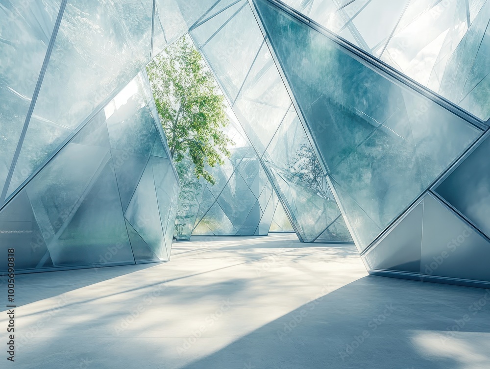 Aufkleber a modern glass structure with a glimpse of greenery