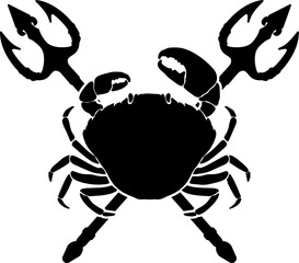 Crab and two crossed tridents. Design element for emblem, sign, badge, poster. Vector illustration