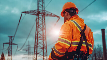 Electrical worker inspecting power lines