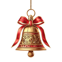 Festive Christmas Bell with Bow Clipart Design Isolate on a White Background Transparent Background
