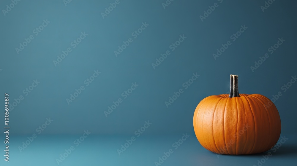 Canvas Prints A pumpkin is sitting on a blue background