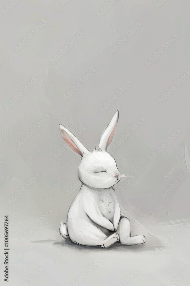 Poster a rabbit is sitting on the ground with its eyes closed. the rabbit is resting and enjoying the momen