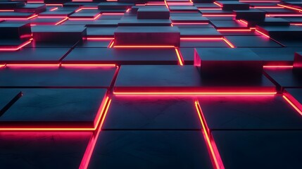 Fototapeta premium Glowing Geometric Shapes in a Futuristic Neon-Lit Environment