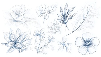 Elegant Monochrome Floral Sketches and Botanical Line Drawings for Abstract Graphic Design
