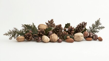 Festive Assortment of Walnuts and Pecans on White Background