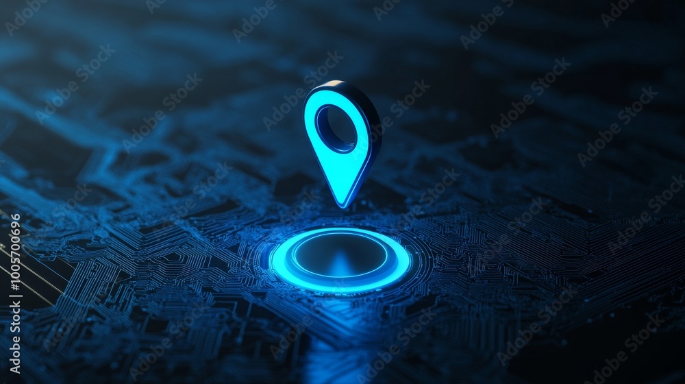 Poster digital location pin on circuit board, technology concept