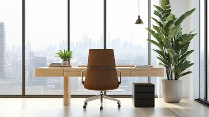 Modern Minimalist Home Office with Urban View