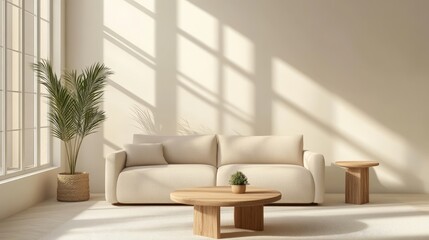 Minimalist Living Room with Light Beige Tones