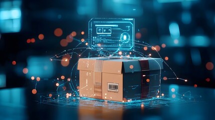 Futuristic Digital Hologram Displaying Real Time Parcel Tracking Information