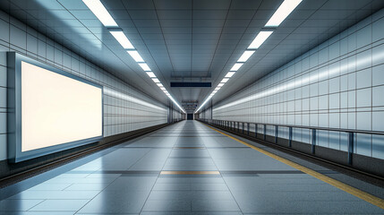 Obraz premium Advertising Mockup Featuring Empty Subway Tunnel With Illumination and Blank Spaces. Generative AI