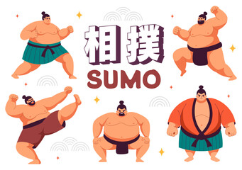 Fototapeta premium Translation : Sumo Wrestler Vector Illustration with Fighting Japanese Traditional Martial Art and Sport Activity in a Flat Style Cartoon Background