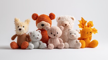 Whimsical Fall Delight - Colorful Plush Toys Collection on White Background