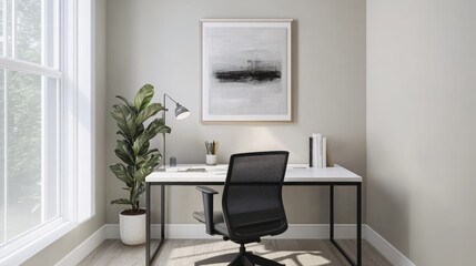 Minimalist Workspace with White Desk and Chair