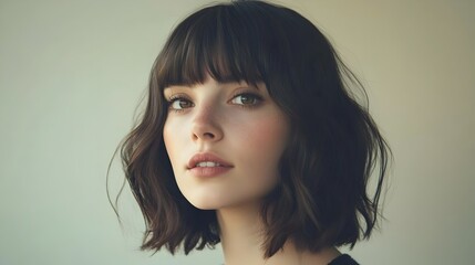 Thoughtful Young Woman With Long Hair and Bangs Gazing Introspectively