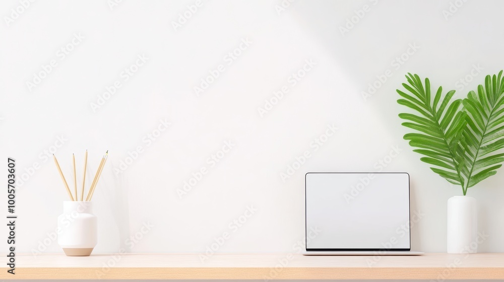 Poster a minimalist desk with a single drawing tablet and a laptop, highlighting the focused and efficient 