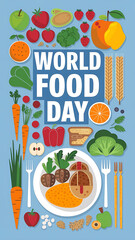 A poster with text world food day