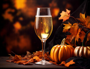 ハロウィンのカボチャとシャンパン