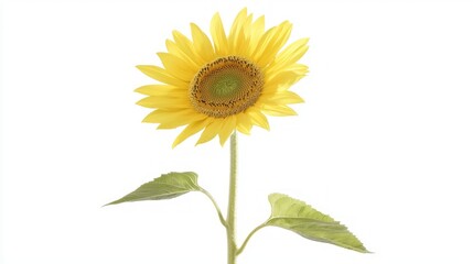Fototapeta premium Radiant Single Sunflower: Bright Yellow Blossom on White Background