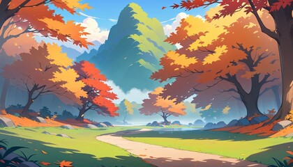 anime autumn illustration background