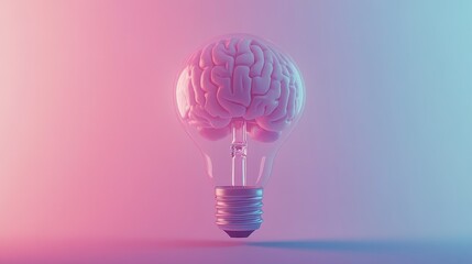 Futuristic concept of a human brain encased in a glowing light bulb, floating in a simple, clean background. No people, no logos, minimal design.