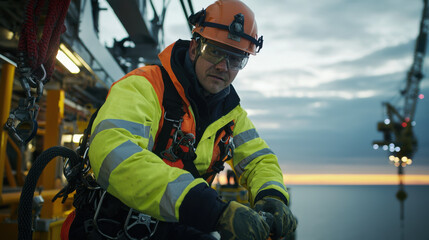 Fototapeta premium Worker in safety gear on construction site
