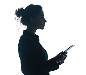 Confident woman holding clipboard