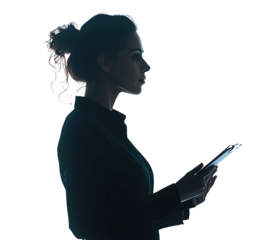 Confident woman holding clipboard