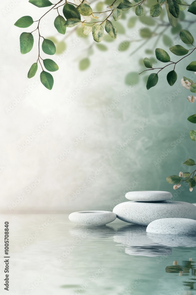 Poster peaceful spa backdrop with generous space for messaging.