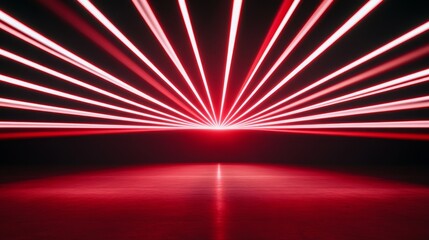 A captivating display of red laser beams radiating from a central point, creating a dynamic, futuristic atmosphere.