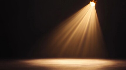 A focused beam of light illuminates a dark space, creating a dramatic contrast and highlighting the area below.