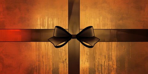 A brown ribbon with a bow is on a red background. The ribbon is tied in a bow and is the main focus of the image