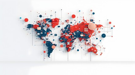 Fototapeta premium Illustrated map showcasing the digital geography of interconnected cities and towns representing the communication network and information exchange of the modern digital world