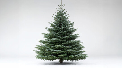 Fototapeta premium A beautifully shaped evergreen tree, perfect for winter holidays, showcasing snow-dusted branches and a classic appeal.