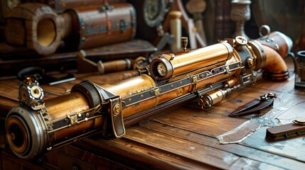 Steampunk Weapon: A Detailed 3D Render of a Futuristic Gun